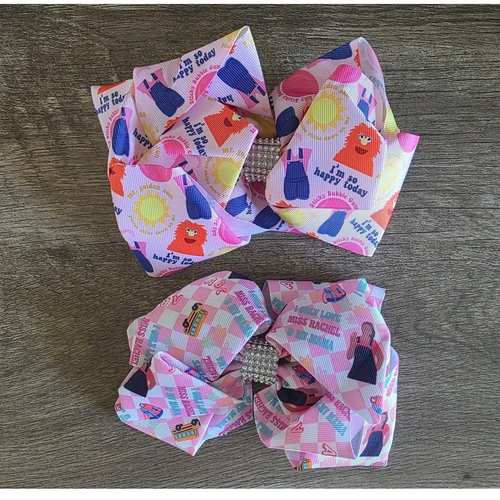 Miss Rachel Inspired Hair Bow Set 2pc Pink Grosgrain Boutique Alligator Clip